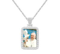 Tobestu Platinum Plated Rectangular Pope Pendant Necklace with Crystal Accent - Saint-Inspired Faith Jewelry for Spiritual Wear YA5955