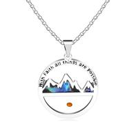 Tobestu Rainbow Abalone Shell Mountain Necklace Round Pendant Engraved With Faith All Things Are Possible | Mustard Seed Jewelry for Women Y4477 (Round)