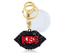 Tobestu Red KISS Black Lip Keychain Pompom Ball Pompom Blingbling Bag Charms Pendant Car Key Ring Chain for Women Y2223