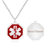 Tobestu Red Medical Symbol Necklace for Unexpected Medical Needs - Platinum Plated Stainless Steel Octagonal Necklaces for Mom Dad (Blood Thinner) YA4676