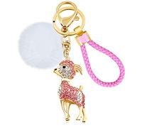 Tobestu Rhinestone Sheep Keyring Little Lamb Keychain Gift Bag Pendants Handwoven Leather Rope Keychain Y2291 (Pink)