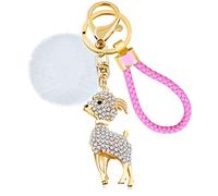 Tobestu Rhinestone Sheep Keyring Little Lamb Keychain Gift Bag Pendants Handwoven Leather Rope Keychain Y2291 (White)