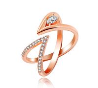 Tobestu Rose Gold Plated Pear CZ Crossover X Ring for Women, Adjustable Stacking Infinity Wedding Band with Birthstone (white)