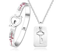 Tobestu Shield Key Pendant Necklace and Lock Bracelet Couple Necklace Bracelet Set for Men and Women Anniversary Birthday Gift, You Hold the Key to My Heart, Stone, Cubic Zirconia