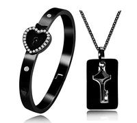 Tobestu Shield Key Pendant Necklace and Lock Bracelet Couple Necklace Bracelet Set for Men and Women Anniversary Birthday Gift, You Hold the Key to My Heart, Stone, Cubic Zirconia
