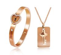 Tobestu Shield Key Pendant Necklace and Lock Bracelet Couple Necklace Bracelet Set for Men and Women Anniversary Birthday Gift, You Hold the Key to My Heart, Stone, Cubic Zirconia