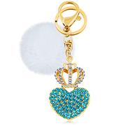 Tobestu Sparkling Crystal Heart Crown Keychain Bling Rhinestone Wallet Purse Bag Charms Accessory Pompom Decoration Car Keyring Y2222 (Blue)