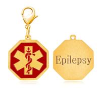 Tobestu Stainless Steel Red Medical Symbol Keychain - Gold Plated Octagon Epilepsy Medical Information Keychains for Patient YA4677