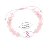 Tobestu Stronger Than Fear Adjustable Love Heart Pink Ribbon Bracelet - Motivational Breast Cancer Awareness Jewelry YA6219