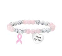 Tobestu Support Hope White Turquoise Rose Quartz Beaded Bracelet - Pink Enamel Ribbon Charm Design YA6033