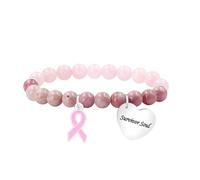 Tobestu Survivor Soul Rose Quartz Red Wood Jasper Hematite Beaded Bracelet - Pink Ribbon Breast Cancer Awareness Jewelry YA6033