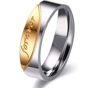Tobestu Two Tone Stainless Steel Love Forever Rings Set - 6mm Men and 5mm Women Wedding Band Couples Ring for Him and Her CR058, 7 UK, Metal, No Gemstone