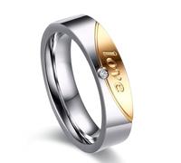 Tobestu Two Tone Stainless Steel Love Forever Rings Set - 6mm Men and 5mm Women Wedding Band Couples Ring for Him and Her CR058, 5 UK, Metal, Cubic Zirconia