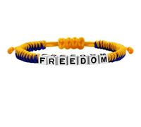 Tobestu Ukrainian Yellow Blue Handmade Rope Woven Adjustable Bracelet with White Stainless Steel Cube Beads for Freedom Spirit YA5030