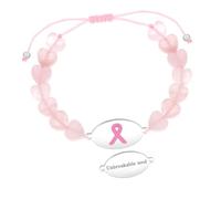 Tobestu Unbreakable Soul Rose Quartz Heart Beads Bracelet - Pink Ribbon Jewelry for Breast Cancer Survivor YA6219