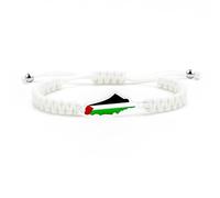 Tobestu White Nylon Rope Palestine Bracelet - Platinum Plated Charm - Unisex Flag Jewelry for Activism and Support - YA5882
