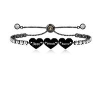 Tobestu Womens 3 Heart Shaped Charm Friendship Bracelets - Black Plated Best Friends Forever Tennis Bracelet SA5165