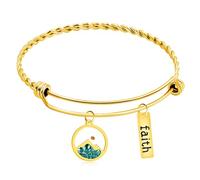 Tobestu Womens Gold Plated Stainless Steel Twisted Rope Bangle Bracelets - Green Mountain Mustard Seed Faith Tag Bracelet for Church Prayer YA4995