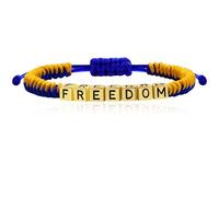 Tobestu Womens Handmade Ukrainian Yellow and Blue Rope Woven Adjustable Bracelet with Yellow Stainless Steel Cube Beads - Freedom Style Jewelry YA5030