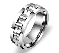 Tobestu Womens Mens Silver Color Stainless Steel Ring Anxiety Relief Ring with Rotating Gear for Enhanced Calm (White-Size 8) YA4403