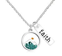 Tobestu Womens Platinum Plated Faith Tag Necklaces - Green Sand Round Mountain Mustard Seed Pendant Necklace for Christmas Birthday YA4996
