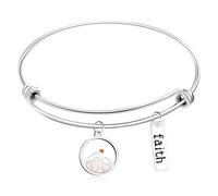 Tobestu Womens Platinum Plated Stainless Steel Bangle Bracelets with Mustard Seed Pendant and Faith Tag - Inspirational Religious Friendship Jewelry YA4995