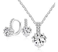 Tobestu Womens White Love Heart Zircon Necklace Earrings Set - Platinum Plated Set Crystal Heart Jewelry for Brides Bridesmaids YAHE515