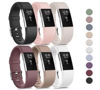 Tobfit 6 PACK Sport Bands Compatible with Fitbit Charge 2 Bands for Women Men, Soft Silicone Waterproof Straps Replacement Wristbands for Fitbit Charge 2 / Charge 2 HR Fitness Tracker, Large