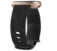 Tobfit Flower Pattern Strap compatible with Fitbit Versa 4/Versa 3/Sense 2/Sense Straps for Women Men, Fashionable Soft Silicone Engraved Straps Watchband (Black,Large for 180mm - 230mm wrists)