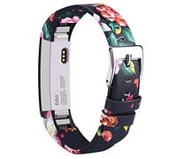 Tobfit Leather Strap for Fitbit Alta & Alta HR - Adjustable Replacement Straps with Red Flower