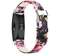 Tobfit Leather Strap for Fitbit Inspire 2 / Inspire HR/Ace 2 / Ace 3, Adjustable Replacement Leather Sport Wristband (Pink flower)