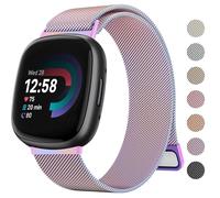 Tobfit Metal Strap for Fitbit Sense/Sense 2/Fitbit Versa 4/Versa 3 Straps for Women Men, Stainless Steel Mesh Loop Adjustable Wristband Replacement Strap (Colourful, Small for 140mm - 215mm wrists)