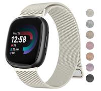 Tobfit Metal Strap for Fitbit Sense/Sense 2/Fitbit Versa 4/Versa 3 Straps for Women Men, Stainless Steel Mesh Loop Adjustable Wristband Replacement Strap (Starlight, Small for 140mm - 215mm wrists)