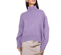TOBILE Ladies Roll Neck Jumper Faux Cashmere Elegant Turtle Neck Women Sweater Soft Knitted Basic Pullovers O Neck Loose Warm Female Knitwear Jumper-Purple,One Size