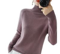 TOBILE Ladies Roll Neck Jumper Turtleneck Faux Cashmere Sweater Women Winter Cashmere Jumpers Knit Female Long Sleeve Thick Loose Pullover-Lilac,L