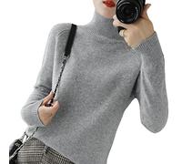 TOBILE Ladies Roll Neck Jumper Turtleneck Faux Cashmere Sweater Women Winter Cashmere Jumpers Knit Female Long Sleeve Thick Loose Pullover-Light Gray,S