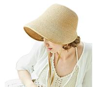 TOBILE Sun Hat Straw Regency Bonnets Hats For Women Party Sun Hats Bow Beach Cap Big Wide Brim Cloche Hat Fedora Chapeau Femme-Light Brown,M (55-58Cm)