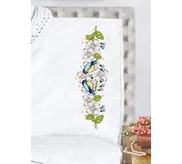 Tobin Stamped for Embroidery Pillowcases, Polyester Cotton, Blue Birds, Standard