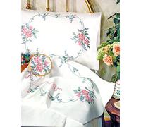 Tobin Stamped Pillowcase Pair for Embroidery, 20 by 30-Inch, Wild Rose