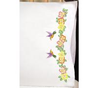 Tobin Stamped Pillowcases, Hummingbirds Pillows Covers, 20'' x 30'' Embroidery Kit