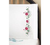 Tobin Stamped Pillowcases, Rose Vine, 20" x 30" Embroidery Kit, Pink