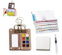 Tobios Mini Watercolor Set, Pocket Artist Watercolour Travel Set, Portable Wooden Foldable Palette, Mini Travel Paint Set with 8 Grids and 12 Colors, For Artists, Beginners