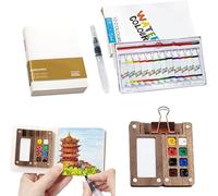 Tobios Mini Watercolor Travel Set, 2026 New Mini Watercolor Paint Set Wooden Paint Palette Travel Kit with Colours, Portable Watercolor Palette with Clip for Drawing Gift Art Party Favors (8 Grids)