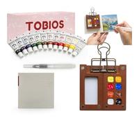 Tobios Mini Watercolour Kit Including a Waterbrush, a 116-Page Sketchbook, and a Storage Case-12 Vibrant, Highly Pigmented Colors with High Transparency for Easy Layering; a Portable Art Set (276g)