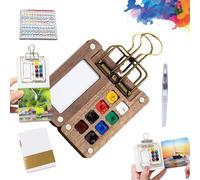 Tobios Mini Watercolour Kit, Mini Watercolour Paint Set Travel, Beginner-Friendly Watercolors Workbook, Watercolor Paint Set, Wooden Grid Paint Box for Painters Artists Students (Brown-15 grids)