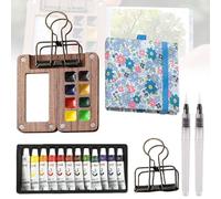 Tobios Mini Watercolour Kit, Portable Travel Painting Wooden/Acrylic Set with Sketchbook Mixing Palette and Art Supplies for Journaling Drawing Outdoor Sketching & Beginners (#D SET)