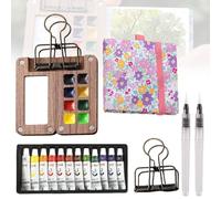 Tobios Mini Watercolour Kit, Portable Travel Painting Wooden/Acrylic Set with Sketchbook Mixing Palette and Art Supplies for Journaling Drawing Outdoor Sketching & Beginners (#B SET)