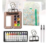 Tobios Mini Watercolour Kit, Portable Travel Painting Wooden/Acrylic Set with Sketchbook Mixing Palette and Art Supplies for Journaling Drawing Outdoor Sketching & Beginners (#A SET)