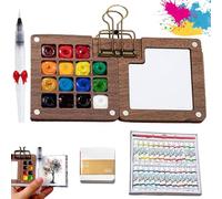 Tobios Watercolor Kit,Mini Wood Palette Box with 15 Grids - Portable Pocket Travel Paint Set,with 24 Color Paints Watercolour Sketchbook Palette Box with Metal Clip for Painters Artists (Black)