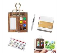 Tobio's Watercolor Kit Pocket Wooden Watercolor Paint Set with 8 Grids Palettes Watercolour Watercolor Pen Sketchbook for Artists (2 Set)